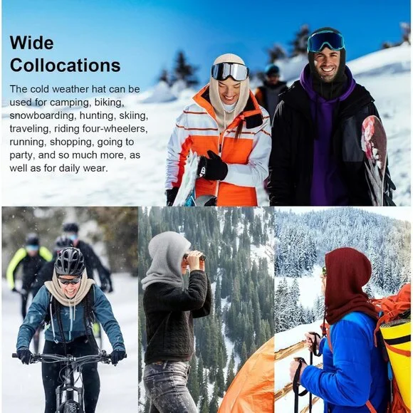 Women Scarf Hat Balaclava Beanie Skull Cap with Drawstring Warm Hat Burgundy - Picture 4 of 7